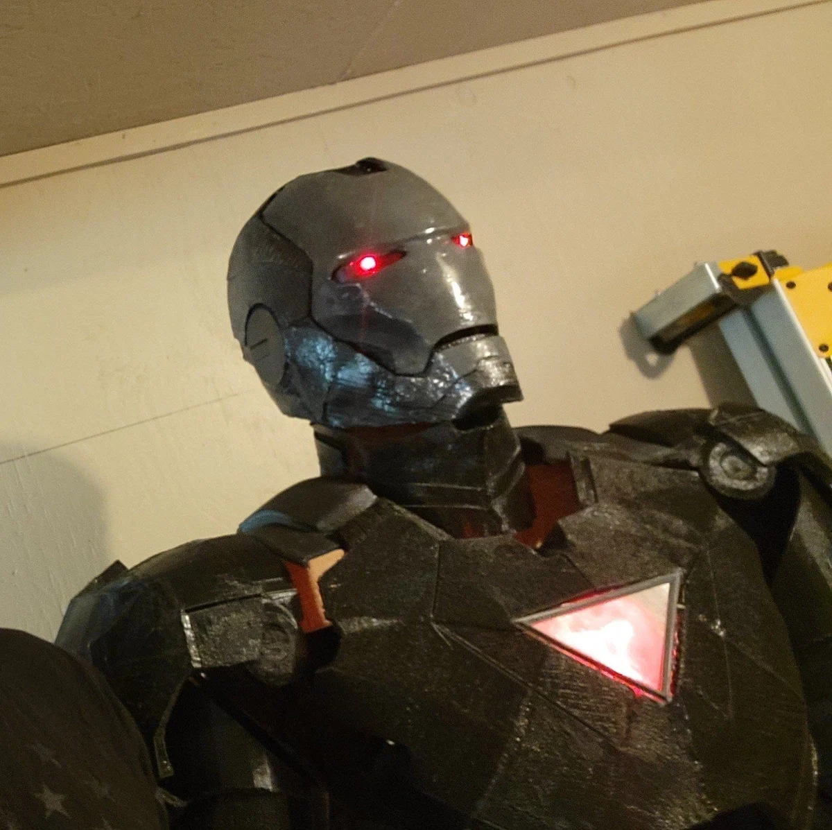 Side-profile view of the wearable armor build